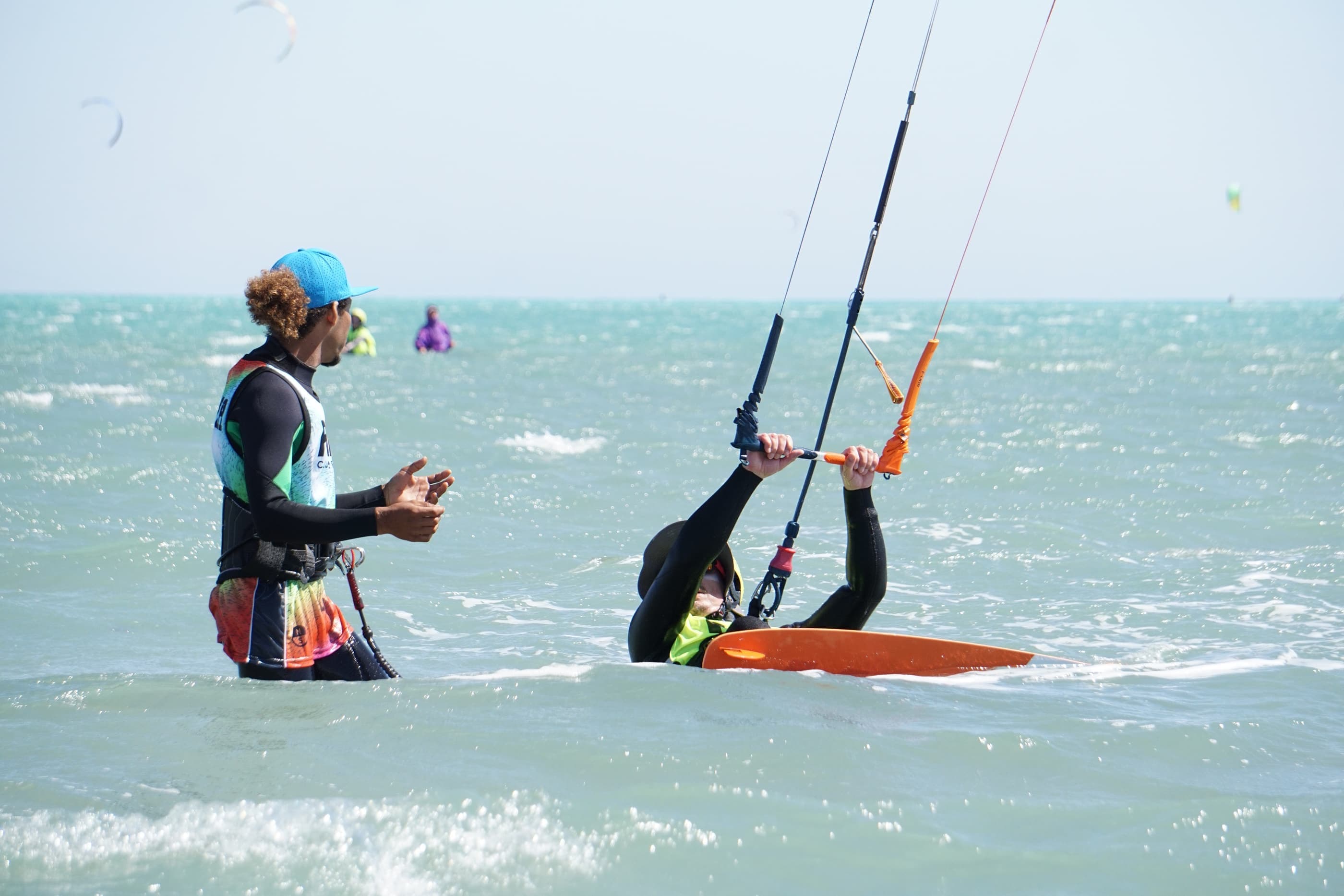 Anubis Kite instructor coaching a rider through a water start off the Egyptian Red Sea coast